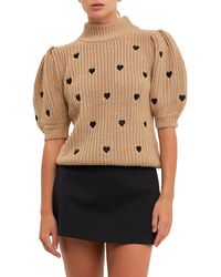 English Factory - Heart Embroidered Puff Sleeve Sweater - Lyst