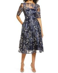 Eliza J - Sequin Floral Embroidery Fit & Flare Cocktail Midi Dress - Lyst