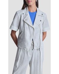 DKNY - Ticking Stripe Short Sleeve Linen Blend Moto Jacket - Lyst