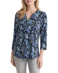 Jones New York - Paisley Patch Pocket Crepe Popover Top - Lyst