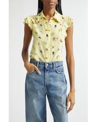 Alice + Olivia - Martel Ruffle Flutter Sleeve Silk Button-Up Shirt - Lyst