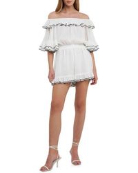 Endless Rose - Contrast Edge Off The Shoulder Romper - Lyst