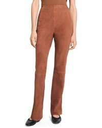Theory - Slit Hem Straight Leg Suede Pants - Lyst