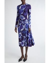 Erdem - Troubridge Floral Draped Long Sleeve Ponte Jersey Midi Dress - Lyst