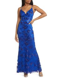 Lulus - Shine Language Floral Sequined Lace Gown - Lyst