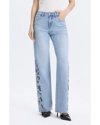 Bayeas - Floral Raw Hem Straight Leg Jeans - Lyst