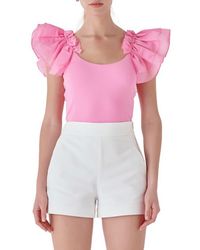 Endless Rose - Organza Ruffle Knit Top - Lyst