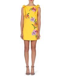 Carolina Herrera - Embroidered Floral Bow Detail Shift Minidress - Lyst