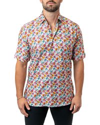 Maceoo - Galileo Floral Skull 12 Contemporary Fit Short Sleeve Button-up Shirt At Nordstrom - Lyst