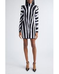 Balmain - Long Sleeve Zebra Intarsia Mini Sweater Dress - Lyst