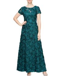 Alex Evenings - Long A-line Rosette Dress With Sequin Detail - Lyst