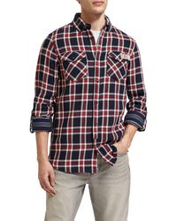 Scotch & Soda - Check Double Face Twill Button-down Shirt - Lyst