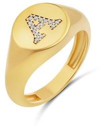 SHYMI - Pavé Signet Initial Ring - Lyst