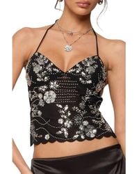 Edikted - Nelley Sequin Beaded Open Back Halter Top - Lyst