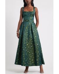 Chelsea28 - Pleated Seamed Bodice Jacquard Maxi Cocktail Dress - Lyst