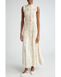 Lela Rose - Floral Stripe Jacquard Pleated Sleeveless Dress - Lyst