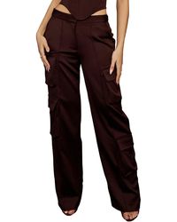 House Of Cb - Daria Seamed Satin Cargo Trousers - Lyst