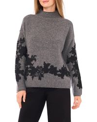 Vince Camuto - Floral Appliqué Mock Neck Sweater - Lyst