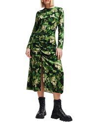 Desigual - Camoflower Print Ruched Long Sleeve Midi Dress - Lyst