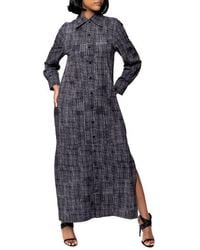 DAI MODA - Bali Abstract Print Long Sleeve Double Slit Maxi Shirtdress - Lyst