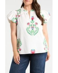 Sugarlips - Keni Split Neck Floral Print Cotton Top - Lyst