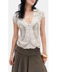 BDG - Nadine Stripe Ruched Seam Button-Up Top - Lyst