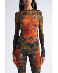 Jean Paul Gaultier - Medallion Print Long Sleeve Mesh Top - Lyst