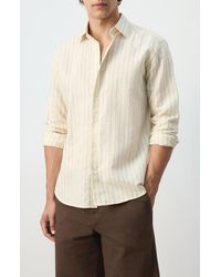 Mango - Stripe Linen Blend Button-Up Shirt - Lyst