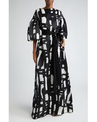 Max Mara - Rubiera Abstract Print Belted Silk Satin Gown - Lyst