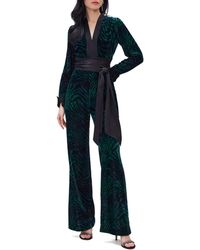 Diane von Furstenberg - Vegas Tiger Print Long Sleeve Velvet Jumpsuit - Lyst