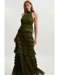 Karen Millen - Tulle Layered Halter Neck Maxi Dress - Lyst
