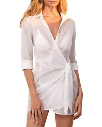 ViX - Lia Long Sleeve Cotton Cover-up Wrap Dress - Lyst