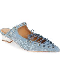 Ganni Eyelets Lace Up Mules in Red | Lyst