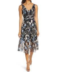 vince camuto embroidered fit & flare dress