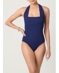 Shoshanna - Solid Texture Retro Halter One Piece - Lyst