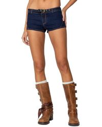 Edikted - Ciel Belted Low Rise Denim Micro Shorts - Lyst