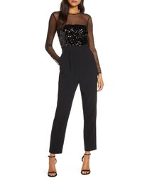 Vince Camuto Sequin Bodice Long Sleeve Jumpsuit - Black