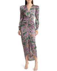 FLORET STUDIOS - Cutout Ruched Long Sleeve Satin Dress - Lyst
