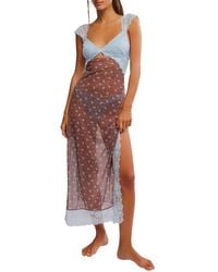 Free People - Suddenly Fine Floral Print Cutout Lace Trim Nightgown - Lyst