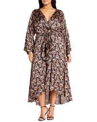 City Chic - Tie Front Long Sleeve High/Low Maxi Dress - Lyst