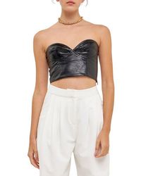 Grey Lab - Strapless Faux Leather Bustier Crop Top - Lyst