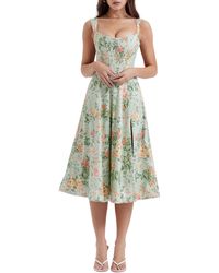 House Of Cb - Saira Floral Lace-up Corset Cocktail Dress - Lyst