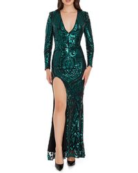 Dress the Population - Alessandra Long Sleeve Sequin Mermaid Gown - Lyst