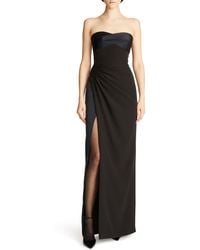 Halston - Esther Ruched Strapless Crepe & Satin Gown - Lyst