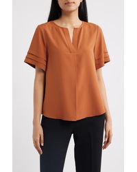 Anne Klein - Pleated Split Neck Top - Lyst