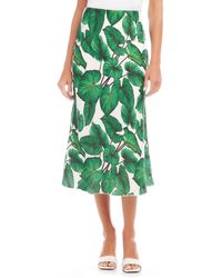 Karen Kane - Palm Print Bias Cut Linen Midi Skirt - Lyst