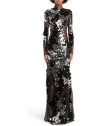 Tom Ford - Long Sleeve Sequin & Mesh Gown - Lyst