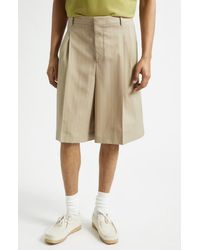Ami Paris - Pleated Pinstripe Wide Leg Wool Gabardine Bermuda Shorts - Lyst