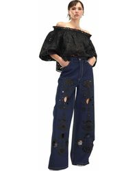 Cynthia Rowley - Embroidered Wide-Leg Jean - Lyst