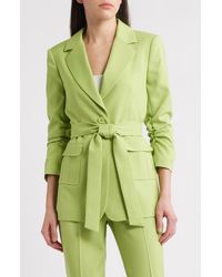 Tahari - Ruched Sleeve Belted Jacket - Lyst